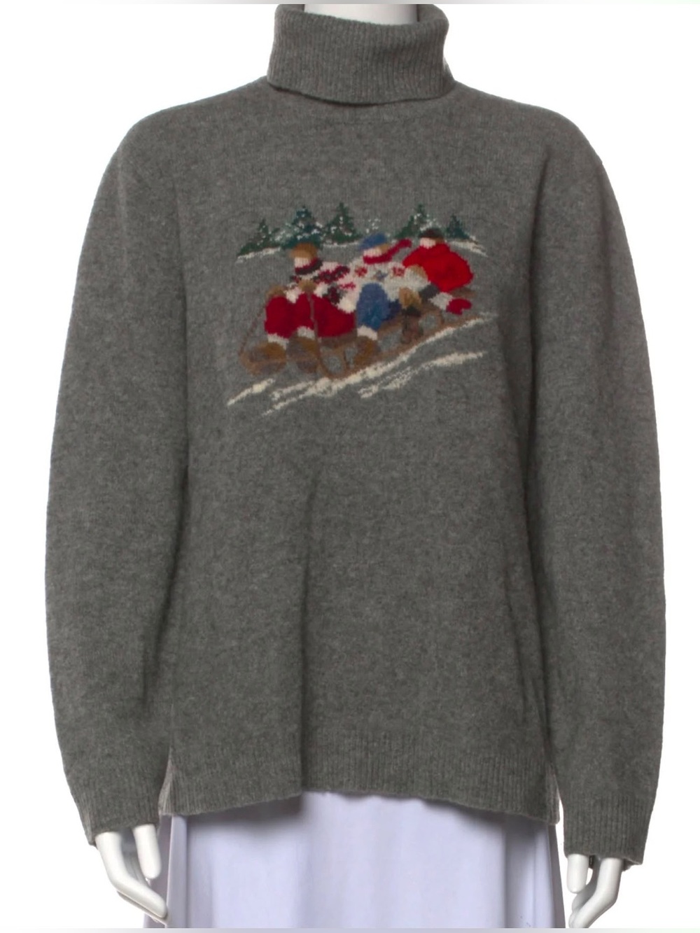 Vintage Ralph Lauren Turtleneck sweater winter snow sledding scene size L